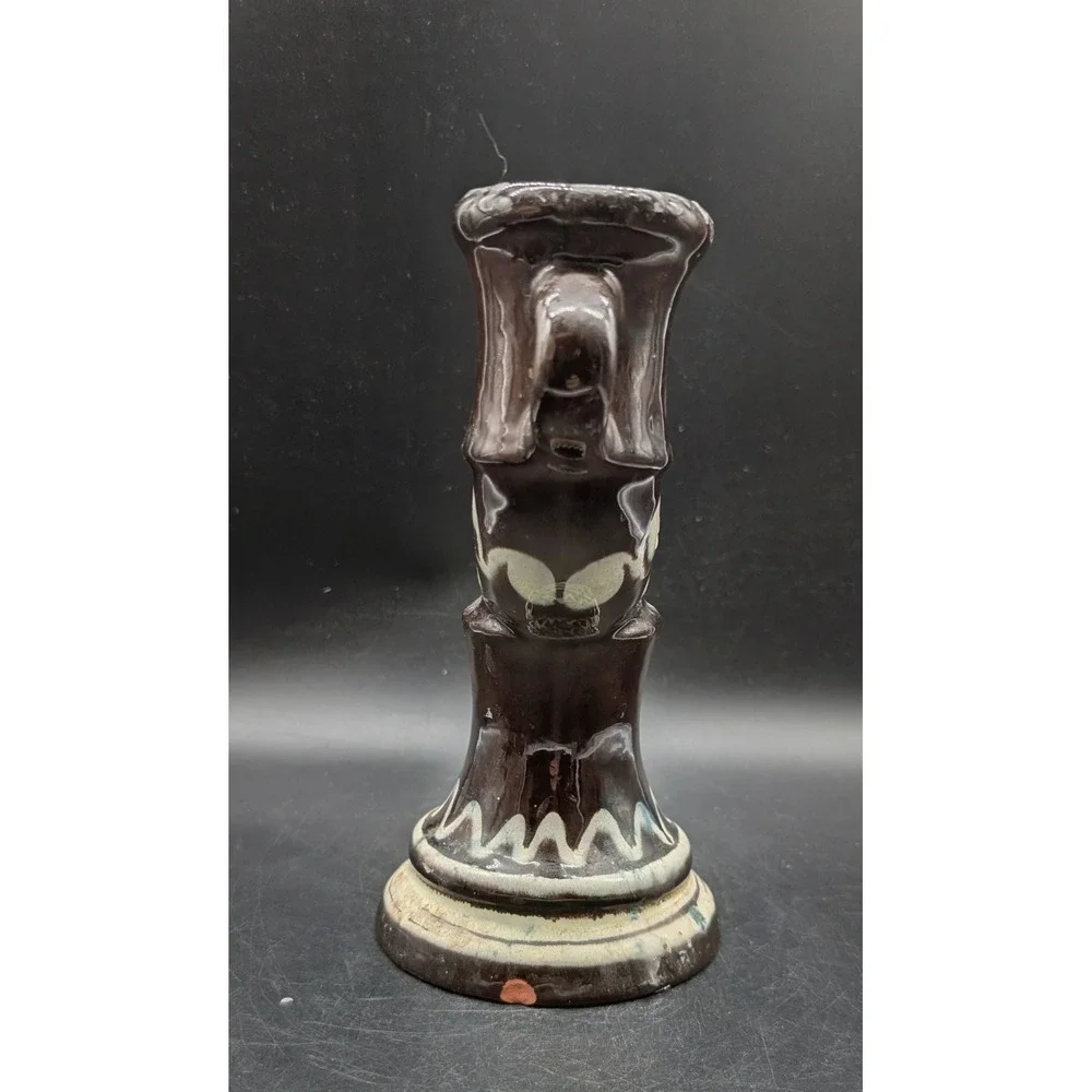 Nittsjo Sweden Thomas Hellstrom 6222 Brown Glazed Pottery Double Candle Holder